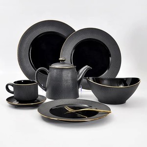 婚礼和餐厅餐盘餐具家用黑色陶瓷餐具 - Product Image 1