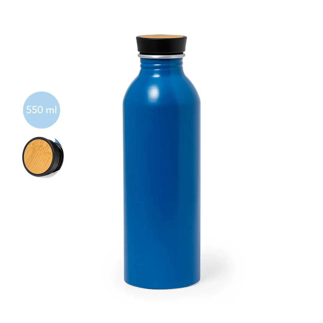 ขวดน้ำแนวสปอร์ตไร้สาร BPA ขนาด550มล. ขวดอลูมิเนียมรีไซเคิลพร้อมฝาไม้ไผ่