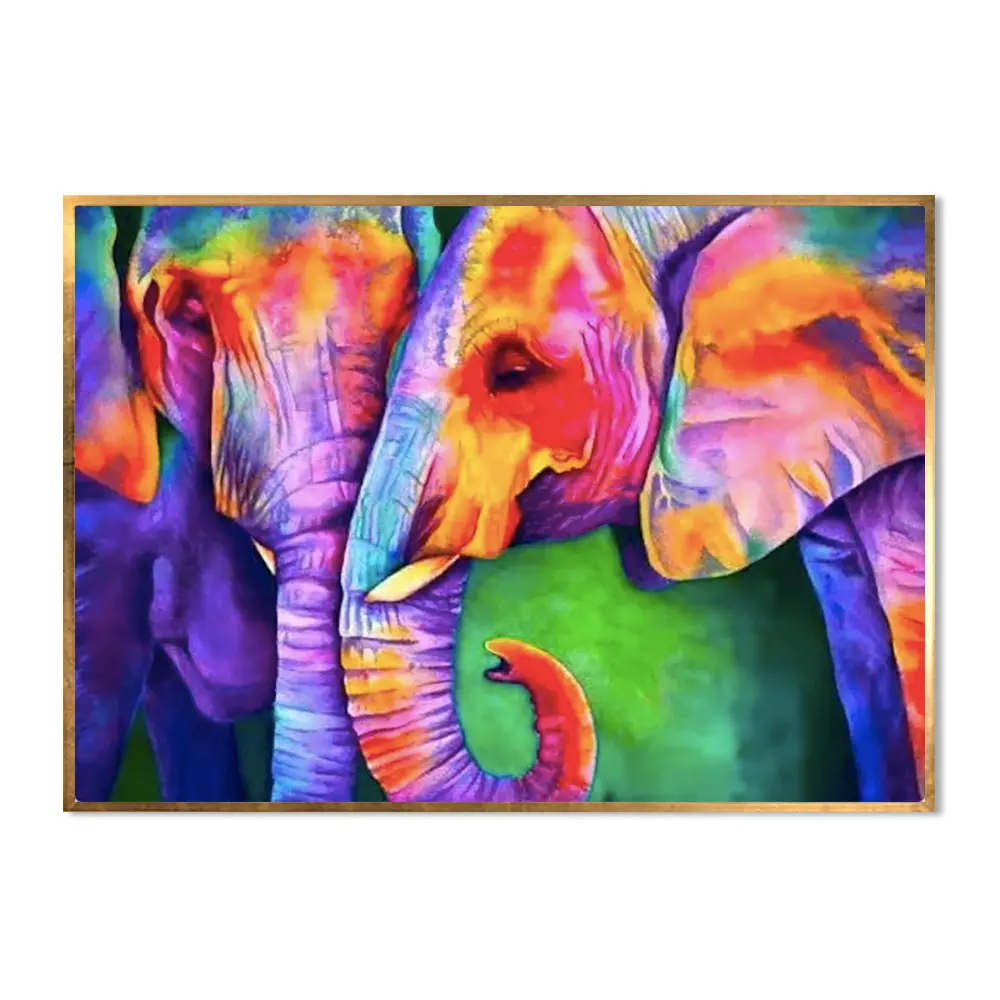 Pintado a mano abstracto dos adorables elefante cara a cara pintura al óleo hecha a mano coloridos elefantes animales arte pintura sobre lienzo