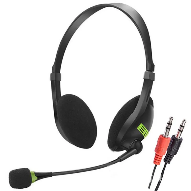 מחיר נמוך 2 ב 1 אוזניות עם מיקרופונים 3.5mm 1.8m wired אוזניות עם רעש ביטול מיקרופון עבור מחשב שיחה קולית