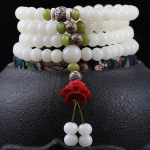 Moyamiya สร้อยคอหยก108สำหรับภาวนา,ลูกปัดโพธิ์สีขาวสร้อยข้อมือหินมงคลดอกบัวมาลาสำหรับผู้หญิงและผู้ชาย - Product Image 6