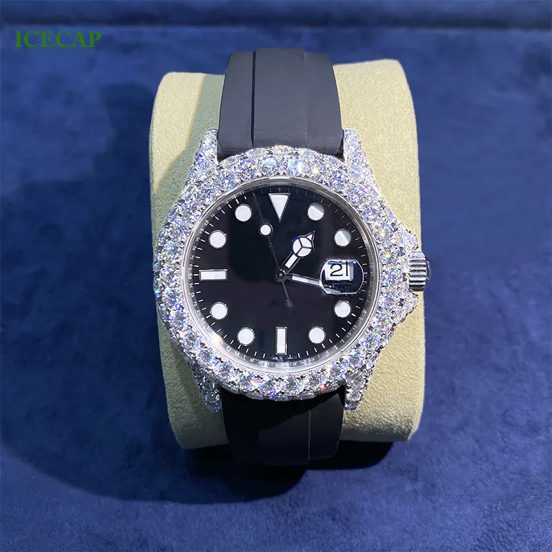 Jam tangan Moissanite buatan tangan kustom jam tangan berlian VVS Moissanite Iced Out jam tangan Hip hop untuk pria