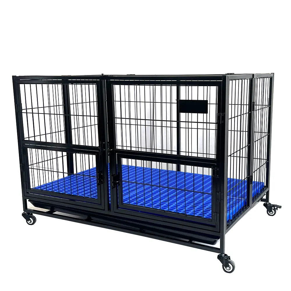Single layer double door collapsible dog cage with wheels professional dog kennel