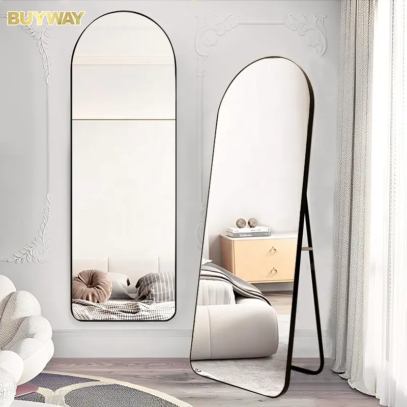 Custom Arch Shape Floor Full Length Body Dressing Espejos Black Gold Metal Frame Standing Miroir Wall Hanging specchi da bagno