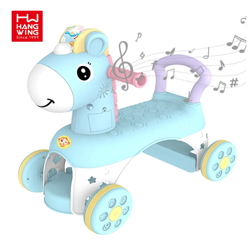 Andador de aprendizaje para bebé, paseo en coche, bump and go horse, música eléctrica, andador para niños