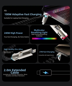 Cáp dữ liệu Kính thiên văn bốn trong một 240W sạc nhanh giao diện usb4 Type-C iPhone Hợp kim kẽm USB Type-C IOS xe PVC Áo khoác TPE - Product Image 2