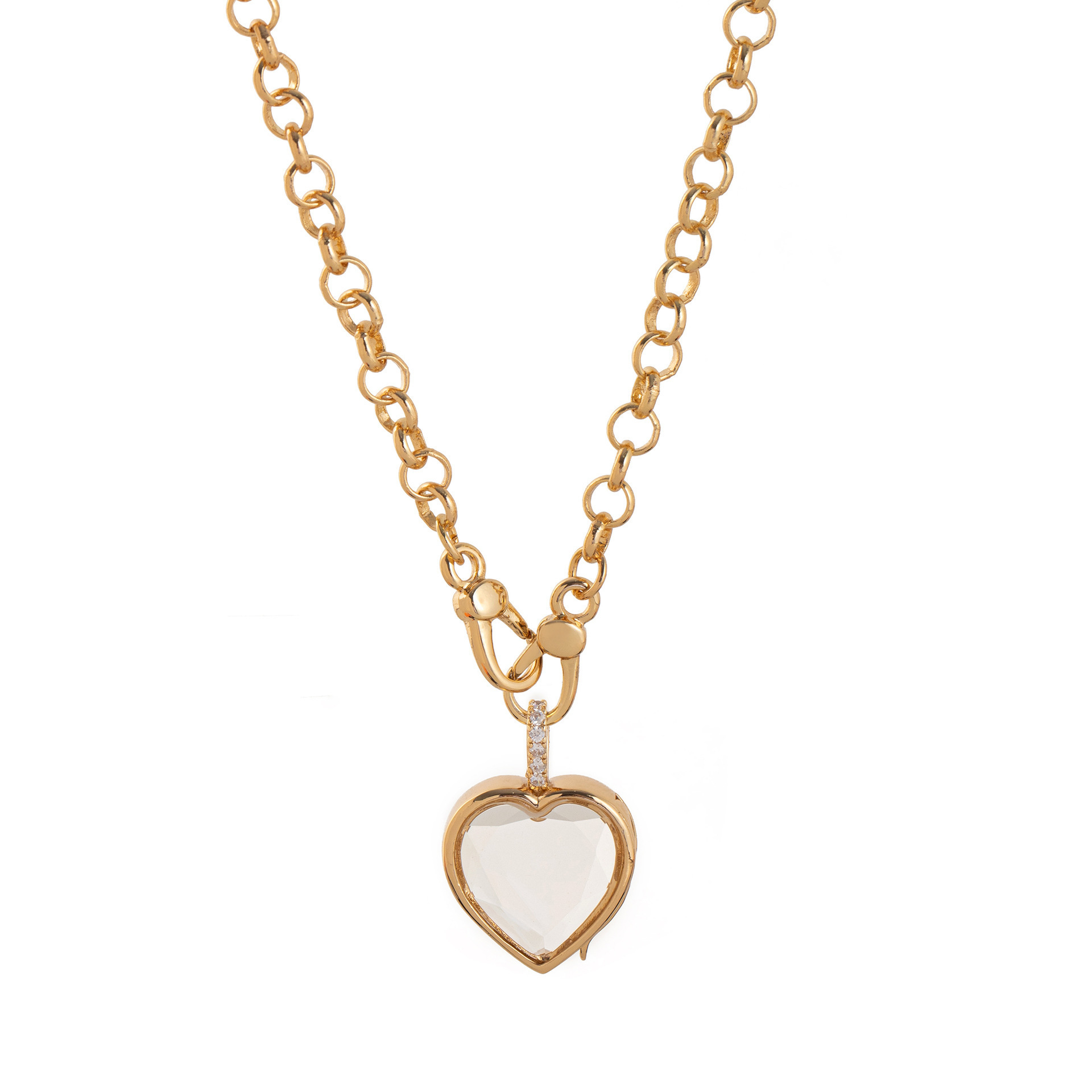Collana con ciondolo a forma di scatola trasparente per foto in oro - catena a forma di O