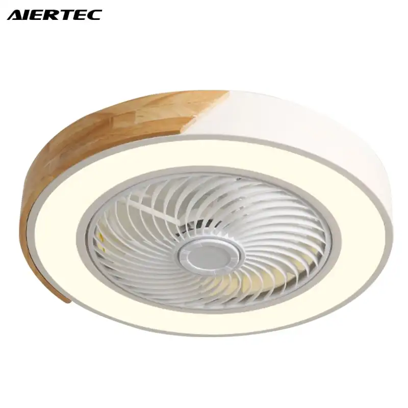 AIERTEC Led Ceiling Fan With Wood Acrylic PP Fan All Copper Motor Energy Saving Mute Flush Mount 1-6 gears adjustable wind speed