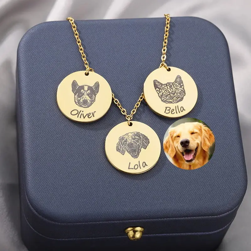 Duoying OEM Tiny Cat nome collane con ciondolo personalizzato animale in acciaio inossidabile 316L foto e nome inciso Pet collana cerchio