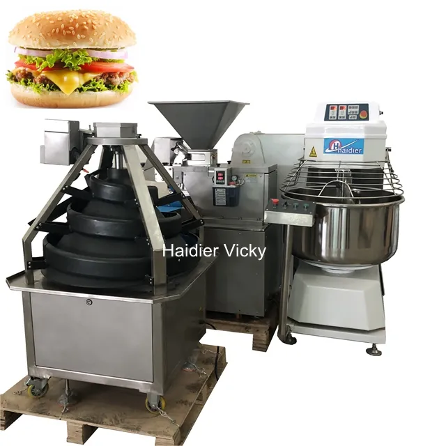 Haidier Hamburguesa de la línea de producción, precio de fábrica/conjunto completo pan Industrial bola línea de producción Venta caliente/Burger bollo que hace ma