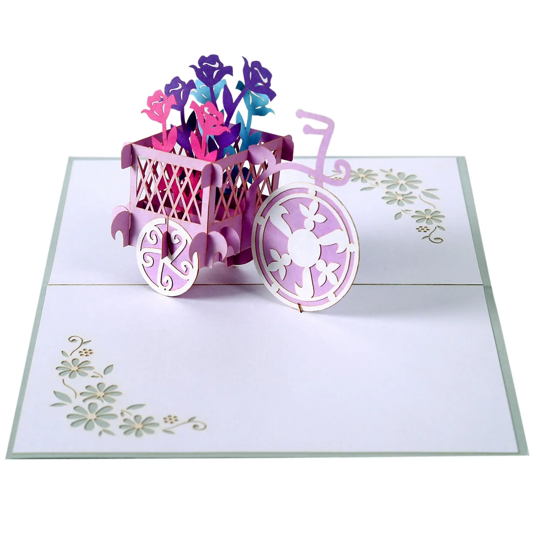 Carte de vœux 3D Popup avec modèle Fleur Carte de vœux 3D faite à la main et de luxe Carte de vœux multicouches en papier
