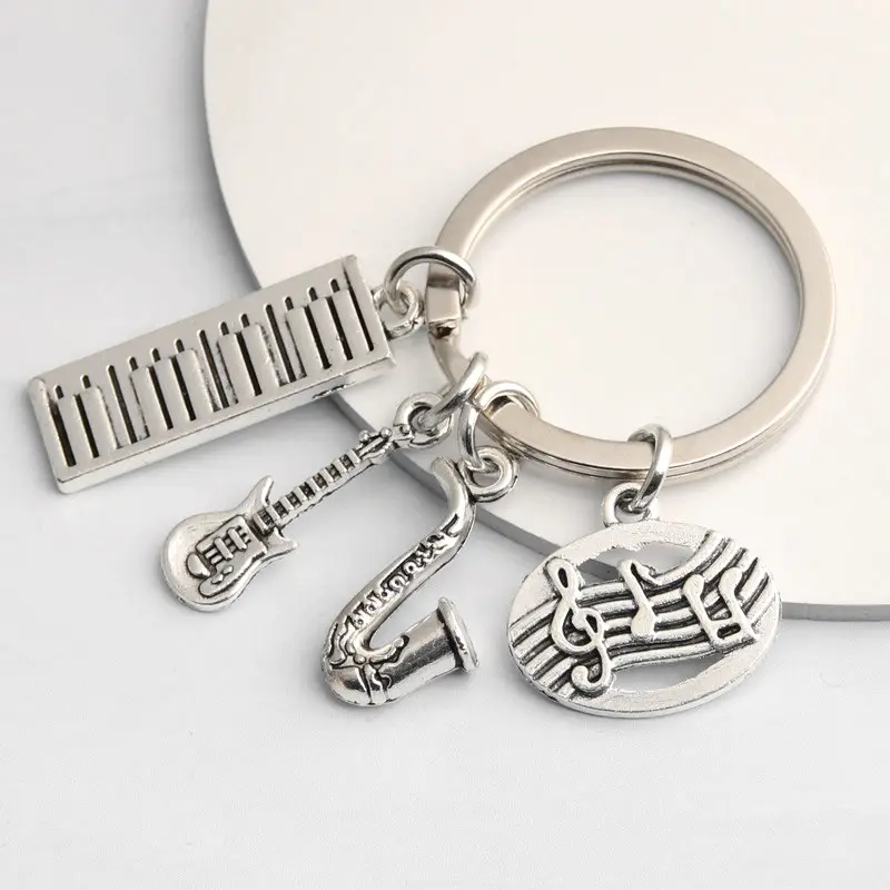 Nieuwe Muziek Sleutelhanger Muzikanten Pianist Key Ring Piano Keyboard Gitaar Sachs Notes Sleutelhanger Voor Festival Cadeau Diy Sieraden Handgemaakt