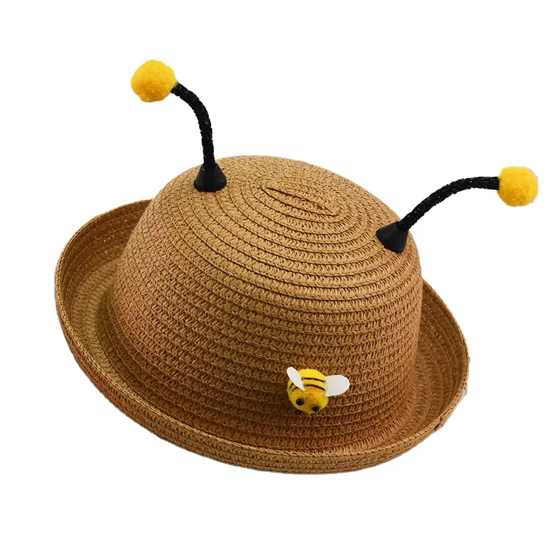 Chapéu de palha de verão para peixeiro, chapéu de sol protetor solar para crianças, papel de desenho animado, imagem unissex popular, fita de sombrero