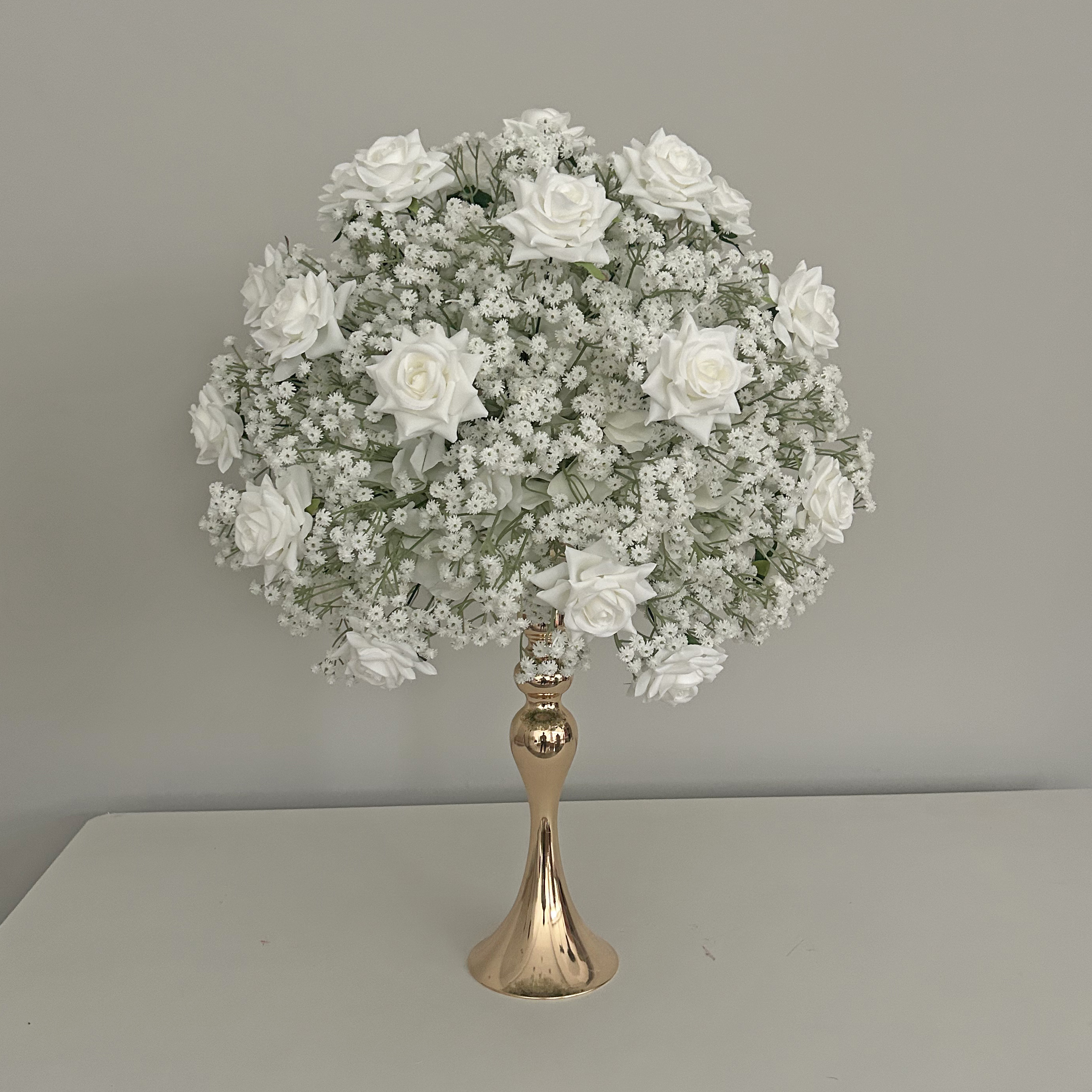 White real touch baby breath with rose