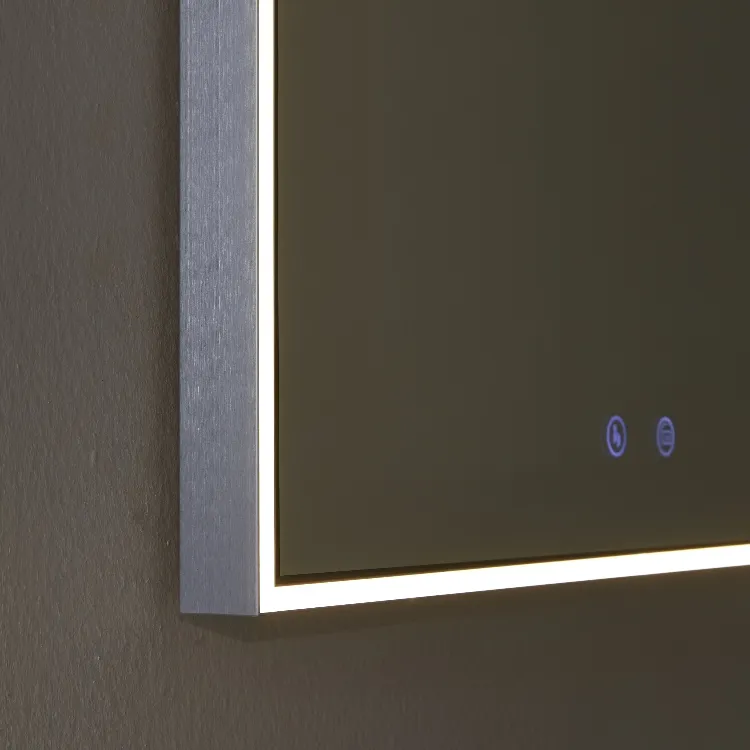 Decoratieve Muur Badspiegel Smart Vierkant Metalen Ingelijst Badkamer Make-Upspiegel Met Led Verlichting