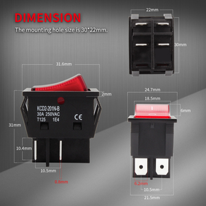 Daiertek KCD4-201N-B interruttore a bilanciere 30A pulsante KCD4 interruttore di alimentazione KCD4 16A 250Vac con indicatore luminoso - Product Image 2