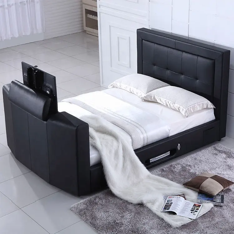 Sofá cama de piel sintética con control remoto, mueble moderno para cama y habitación, tamaño queen, alta calidad