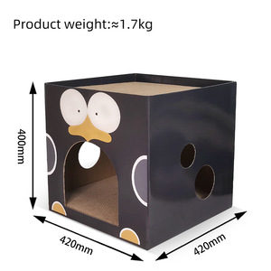 Rascador de gato de cartón corrugado, plegable y reemplazable, diseño extragrande de Tigre y pingüino - Product Image 2