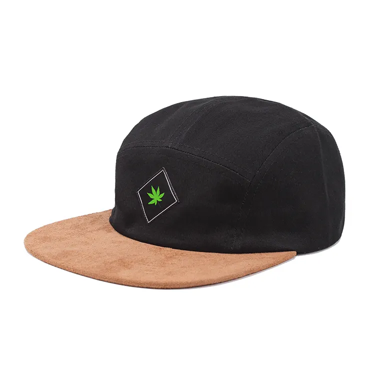 New Streetwear Hip Hop Cool織ラベルFlat Bill Leatherストラップ5 Panel Camp Cap Custom MenのSnapback Hat Wholesale