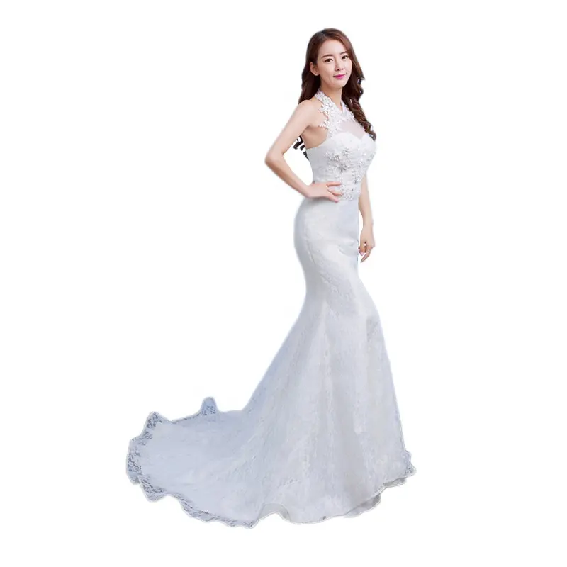 Кружевное Свадебное платье без рукавов, приталенное белое платье «рыбий хвост»