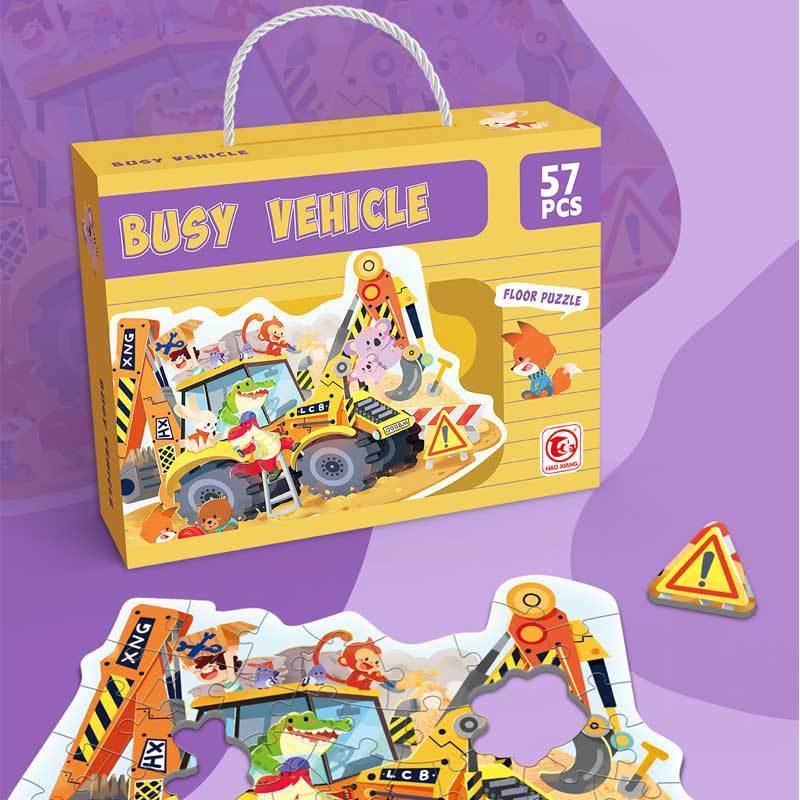 Puzzle sagomato - 57 pezzi - Veicoli da costruzione impegnati