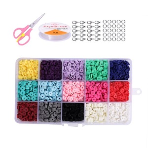 6mm 2600Pcs 15 Color <strong>Flat</strong> Round Polymer Clay Spacer Beads with Pendant Charms Kit Roll <strong>Elastic</strong> <strong>String</strong> for DIY Making - Product Image 4