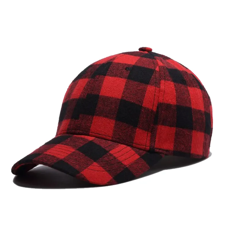 Vendita calda Del Cotone Nero E Rosso Plaid Cappello Per Gli Uomini Berretto Da Baseball Regolabile 6 Pannello