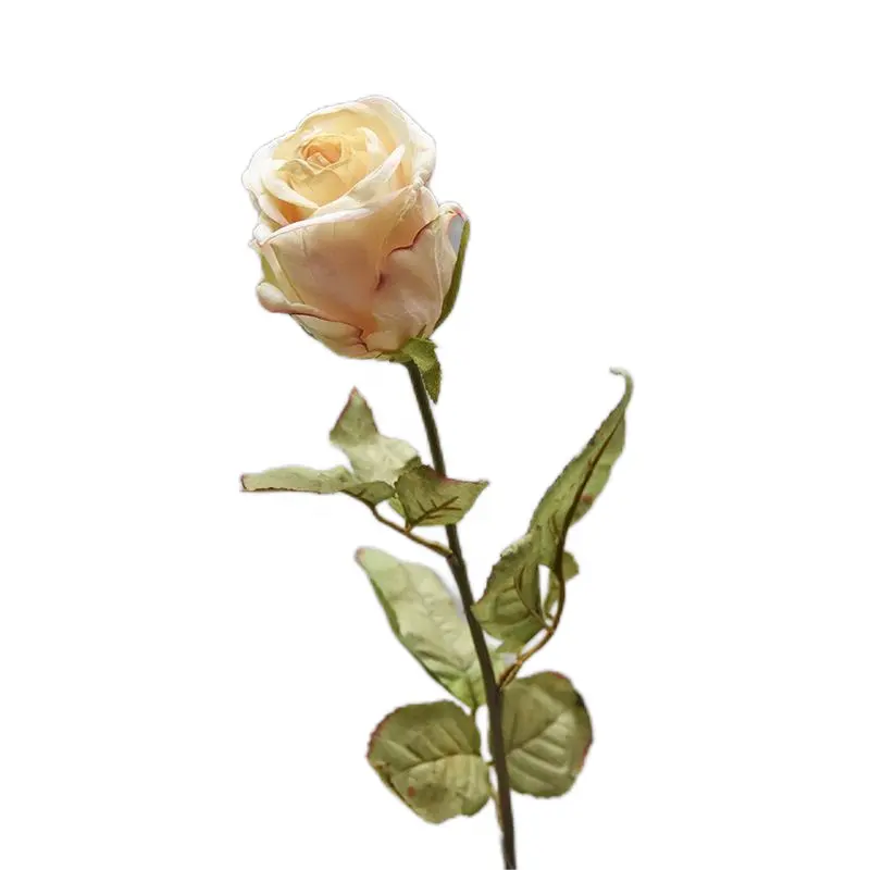 Fuyuan rose champagne soie fleur tige fleurs artificielles haute qualité haute simulation rose séchée pour décoration de mariage