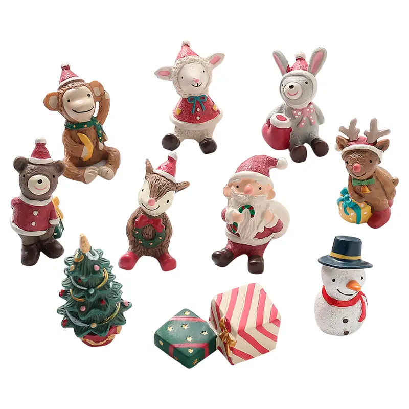 2023 nuovi ornamenti natalizi in miniatura Mini Animal Family Resin babbo natale pupazzo di neve regali di natale creativi ornamento da tavola