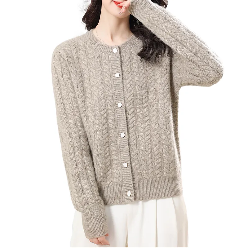 Suéter grosso personalizado com fivela de fritilharia floral requintado, suéter de caxemira fashion com gola redonda para mulheres