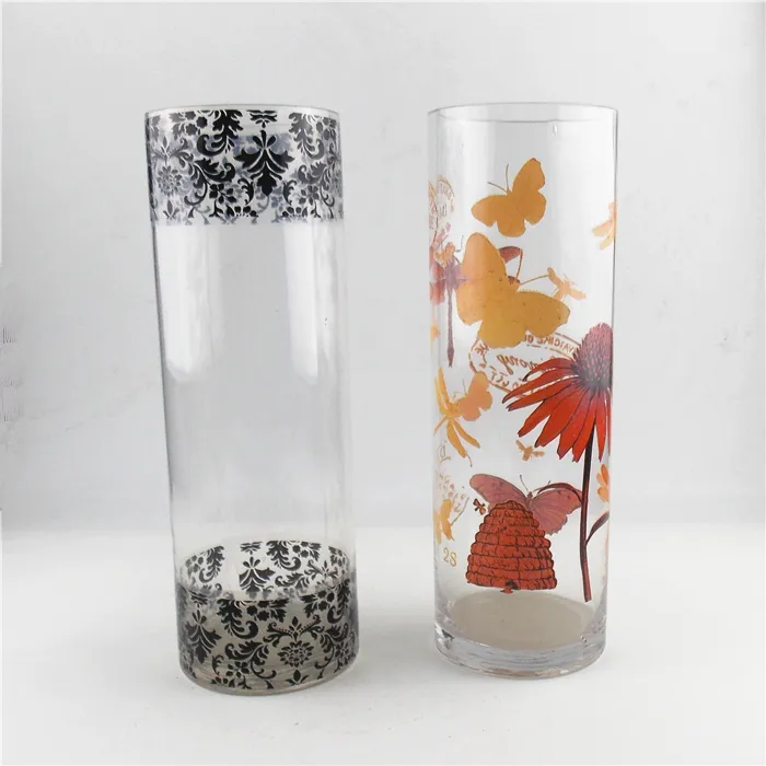 Toptan özel Logo cam vazo şeffaf cam vazolar mum vazolar düğün için cam silindir