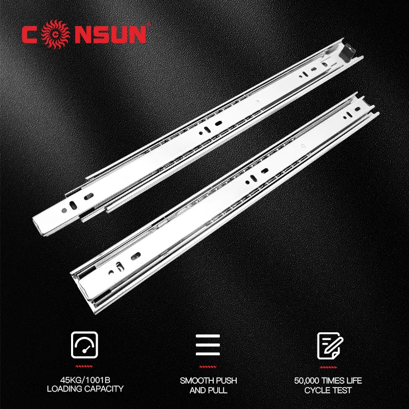 4201 CONSUN Factory 42mm 3-Fold Drawer Slide Full Extension Ball Bearing Drawer Slide