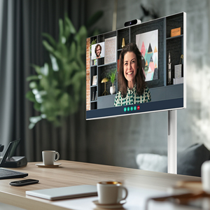 Smart TV HD de 32 pulgadas con cámara incorporada Retroiluminación LED y pantalla táctil Gabinete blanco portátil para entretenimiento en el hogar - Product Image 2