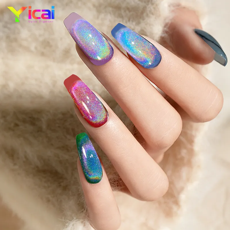 YICAI 9D Arco Iris magnético holográfico ojo de gato polvo mágico uñas Gel polaco unicornio espejo pigmento en polvo