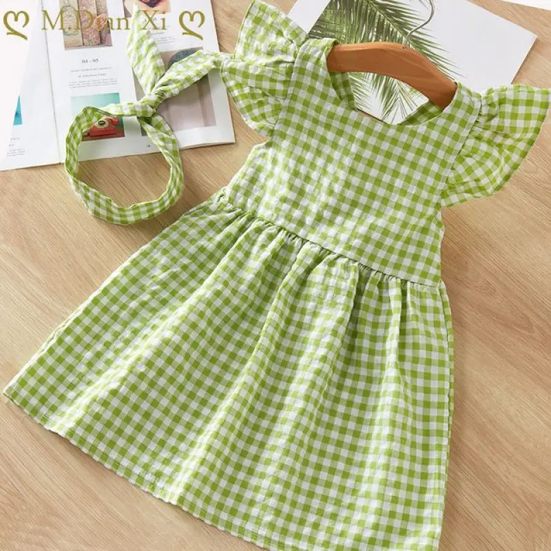 Seersucker Baby-Mädchen Sommerkleid Großhandel Kinderkleider für Mädchen Gingham-Platte Kleinkinder-Mädchenkleider