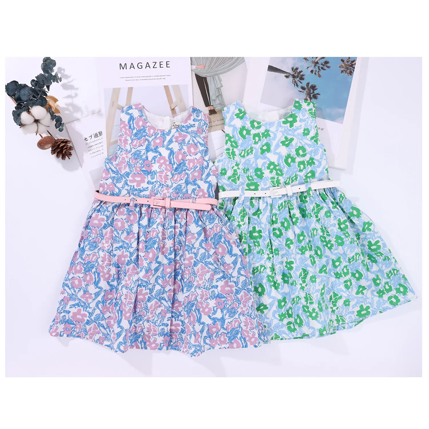 Vestidos con estampado floral para niñas pequeñas, ropa Coreana de algodón orgánico personalizable