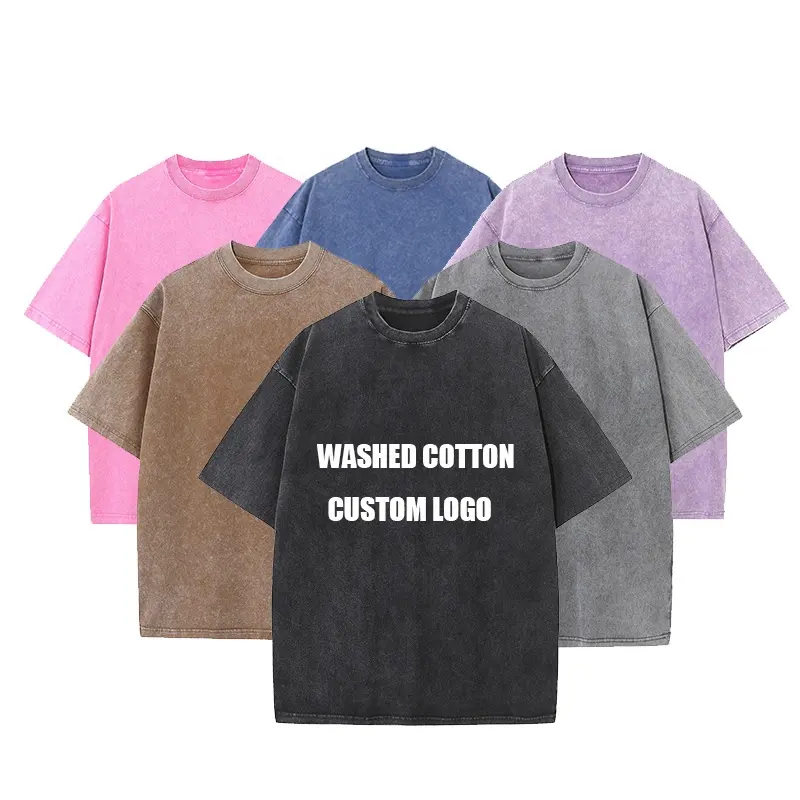Wholesale 100% Cotton Acid Wash T shirt Oversize Custom DTG Printing Embroidery Vintage Men's T-shirt