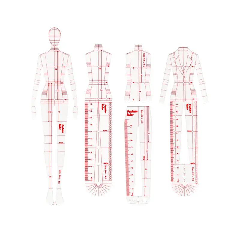 Régua de modelagem de moda para desenho, conjunto de 5 peças de régua de plástico para medição de roupas, régua de quilting DIY, conjunto de régua de costura para alfaiate