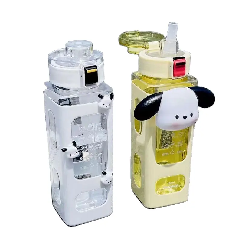 BPA-frei Fitnesszeit-Hersteller 700ml quadratische Outdoor-Gym Sport-Kunststoff-Wasserflaschen motivierende Wasserflasche mit Zeitmarkierung