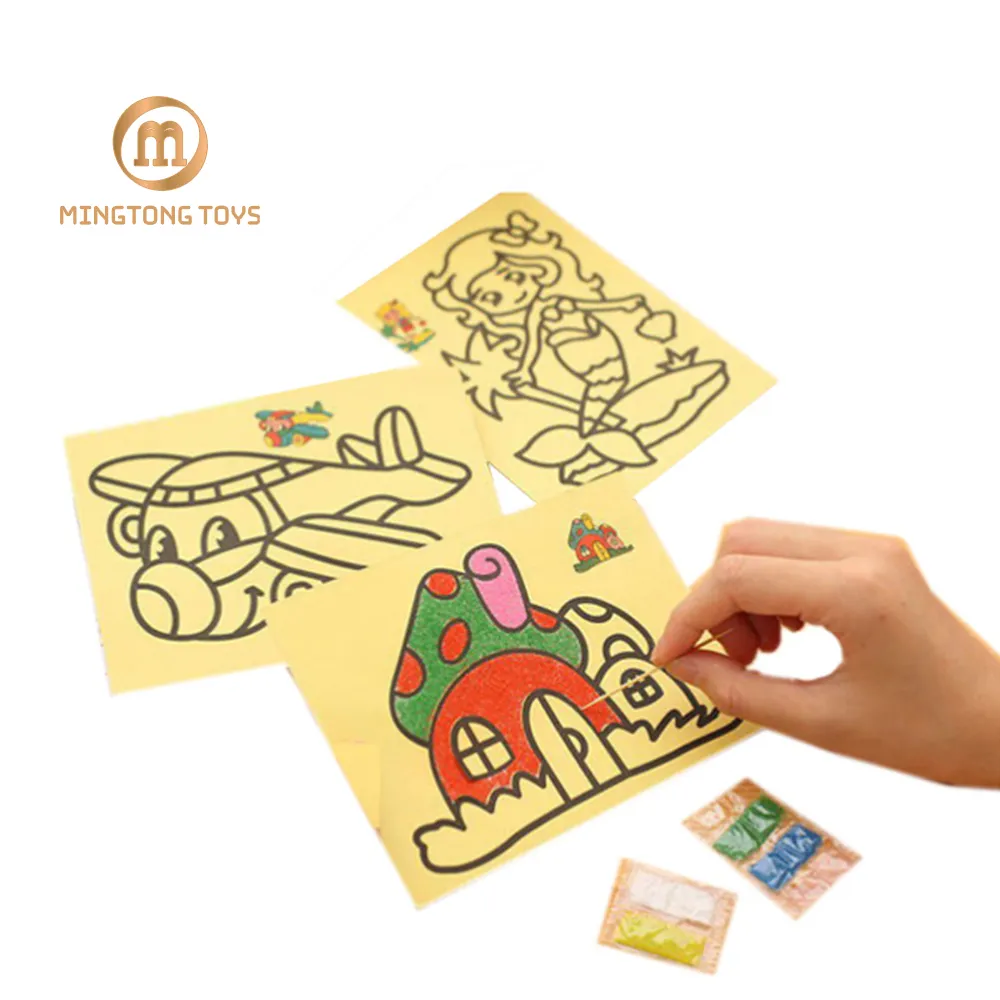 Anak-anak awal pembelajaran pendidikan kreatif mainan DIY kerajinan seni menggambar kartu gambar kit hewan pasir lukisan untuk anak-anak