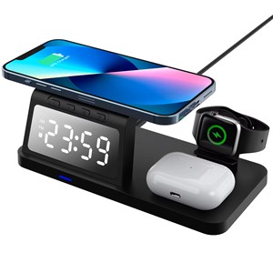 5 in 1 kablosuz şarj standı ile çalar saat hızlı şarj kablosuz şarj istasyonu iPhone için Apple için Airpods için izle - Product Image 1