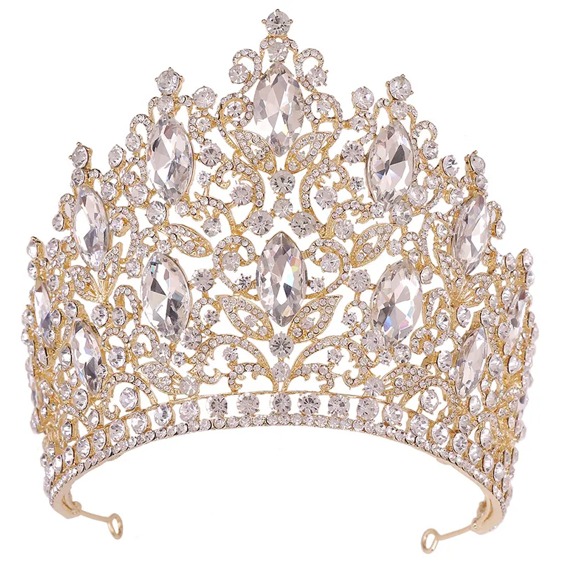 Barock Luxus Kristall Strass Größere Braut Haar Krone Zubehör Schönheit Prinzessin Königin Hochzeit Tiara Kronen