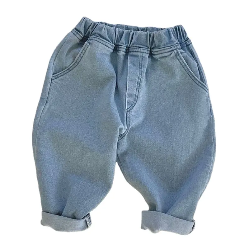 Pantalon droit droit 100% coton décontracté pour garçon, taille élastique et jean, vente en gros, Jeans pour enfants
