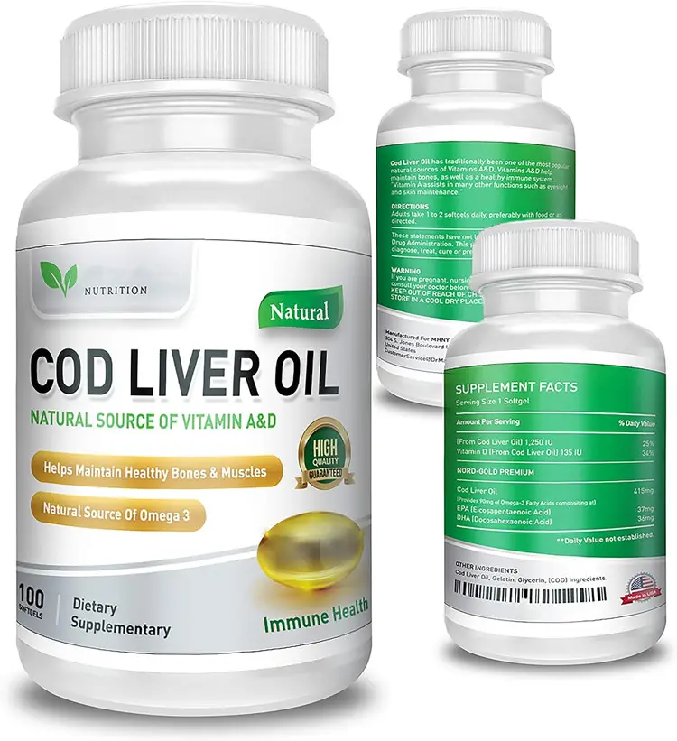 BOMING Private Label Cod Oil Softgels Cápsulas Líquido Omega 3 Suplemento de aceite de pescado Aceite de hígado de bacalao Geles suaves