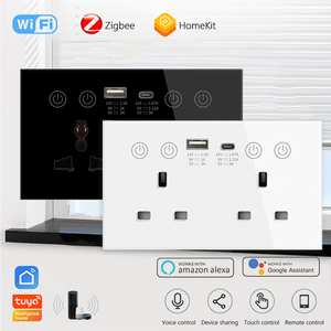 WiFi智能壁式插座，带USB Type-c快速充电端口 (20W)，由钢化玻璃制成，适用于智能家居开关插座 - Product Image 2