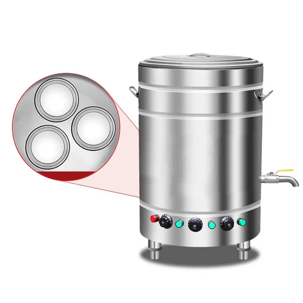 Barril de sopa eléctrico-Tres sartenes de calefacción planas pequeñas Cocina comercial Cubo de sopa de gachas de fideos eléctricos