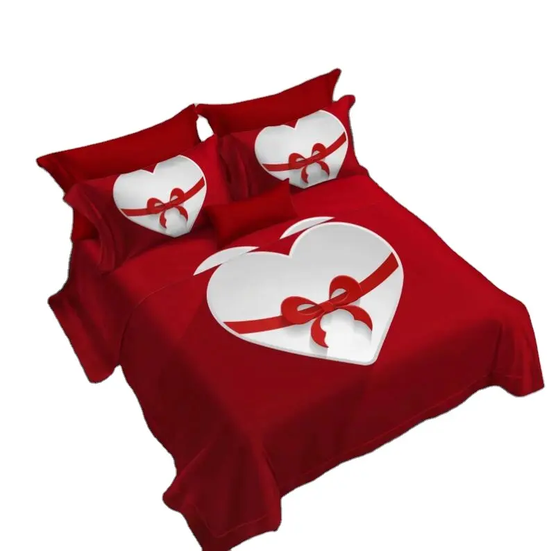 Ensemble de literie avec cœur amour draps de lit housse de couette couvre-lit blanc de luxe linge de lit Queen Size