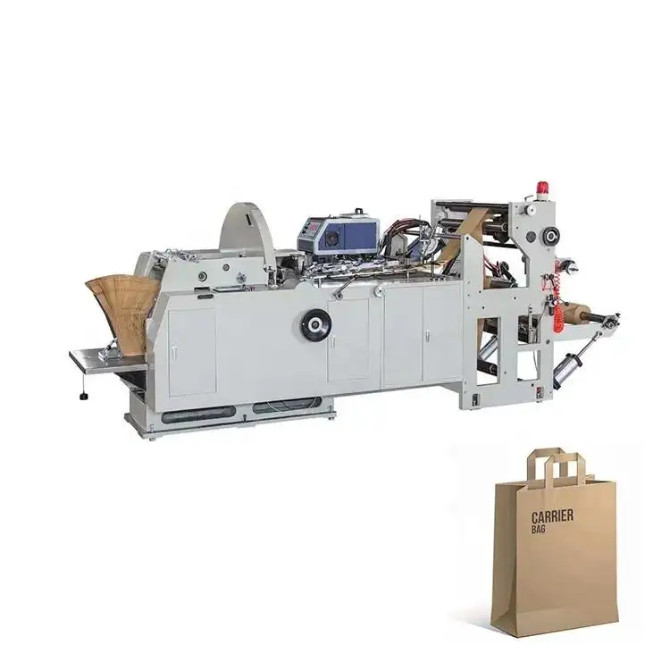 Macchina automatica per la produzione di sacchetti di carta kraft con chiusura a colla centrale a fondo quadrato