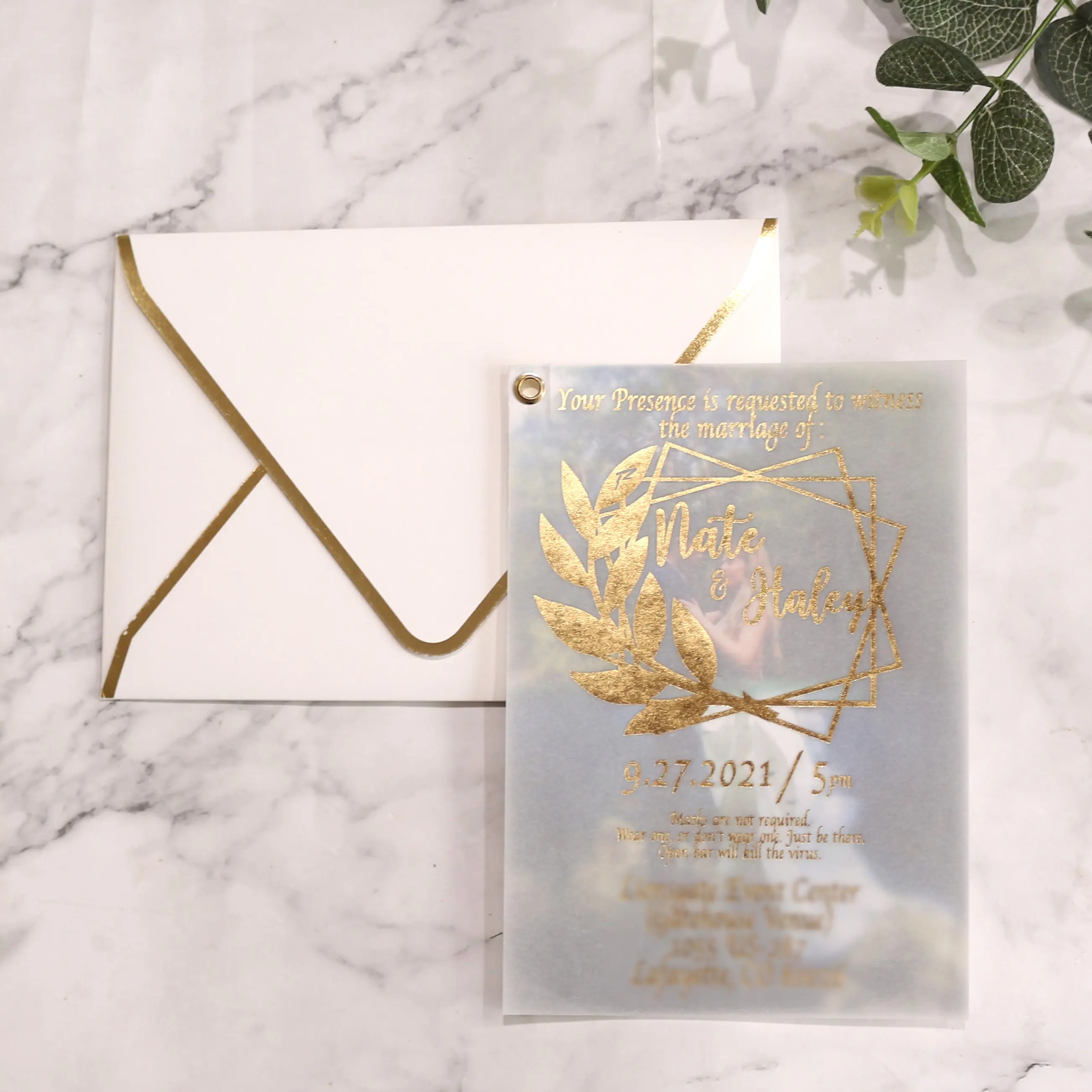 Lámina elegante y clásica para guardar la Tarjeta de fecha, foto impresa personalizada, invitación de vitela de boda con sobre