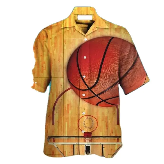 Camisa hawaiana con estampado de baloncesto, camisa Vintage de grano de madera con diseño personalizado y logotipo impreso, según las necesidades personales